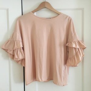 Zara Blush Pink Ruffle Sleeve Top Medium